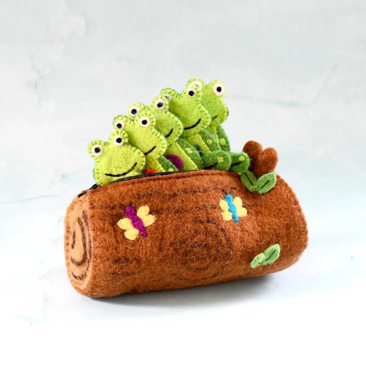 5 Little Speckled Frogs with Log Bag - Finger Puppet Set - Tara Treasures - Image 2