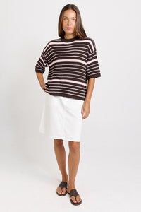 Betty Basics Dylan Knit Tee, Chocolate/Pink Stripe