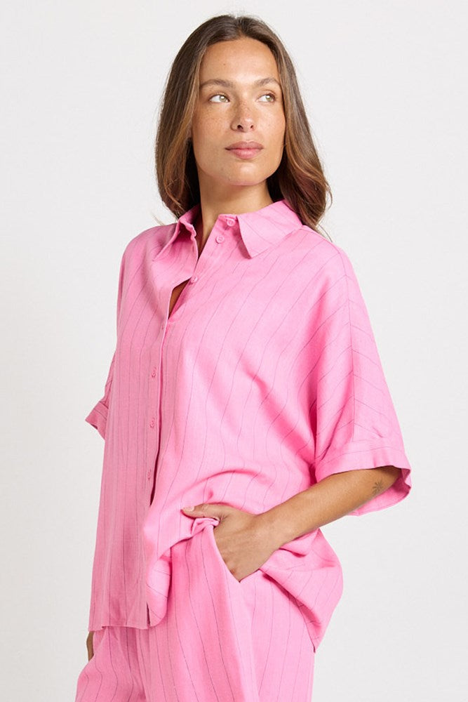 Betty Basics Ophelia Shirt, Pink/Teal Stripe