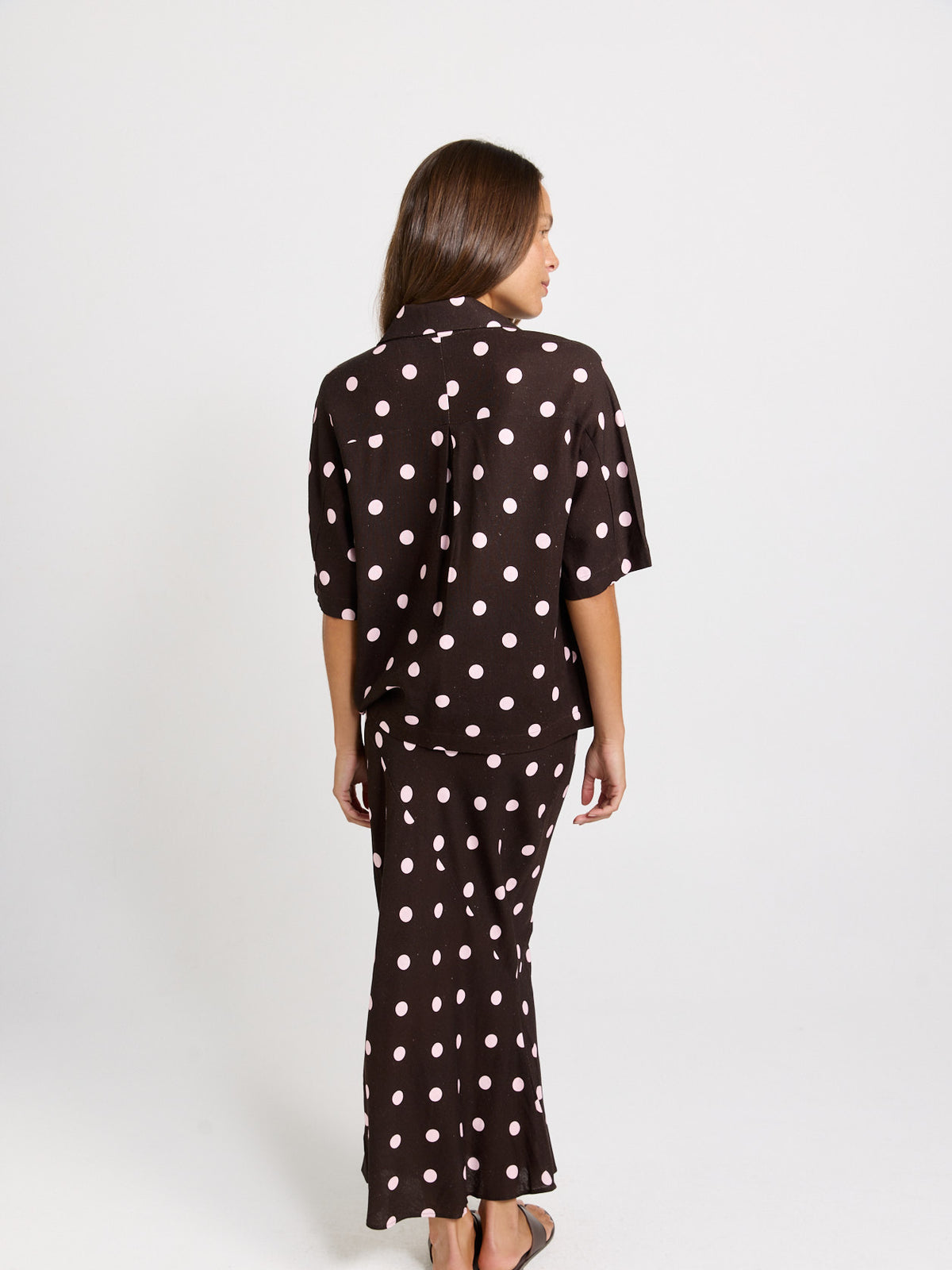 Betty Basics Sable Shirt, Pink/Choc Polka Dot