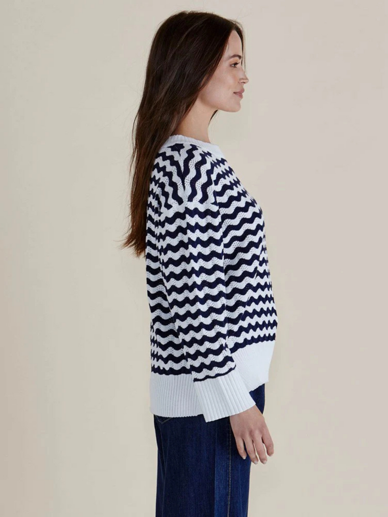 Ember Knit Jumper - Navy Wave Stripe