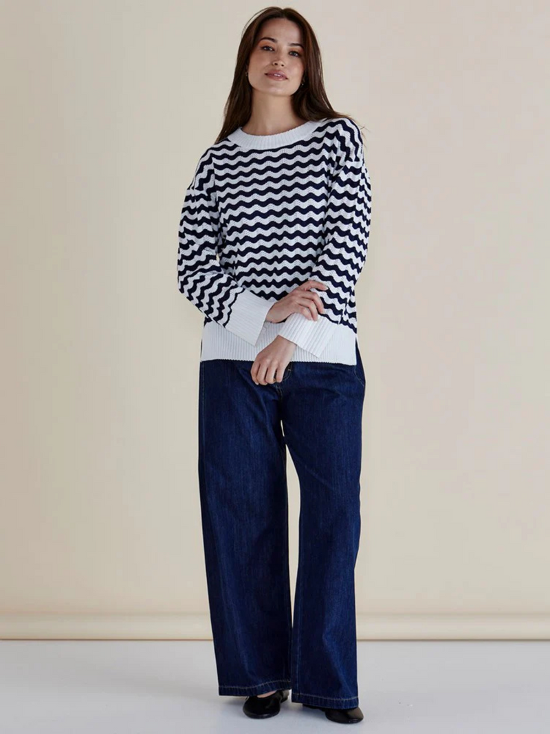 Ember Knit Jumper - Navy Wave Stripe