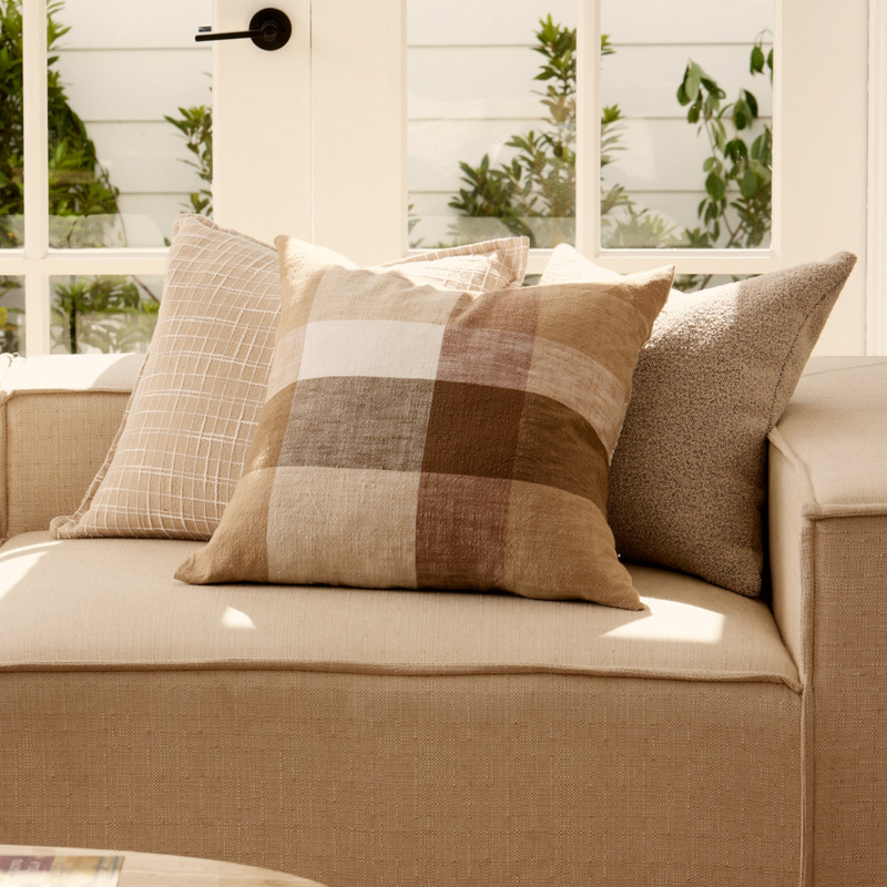 Heide Coffee Check Cushion