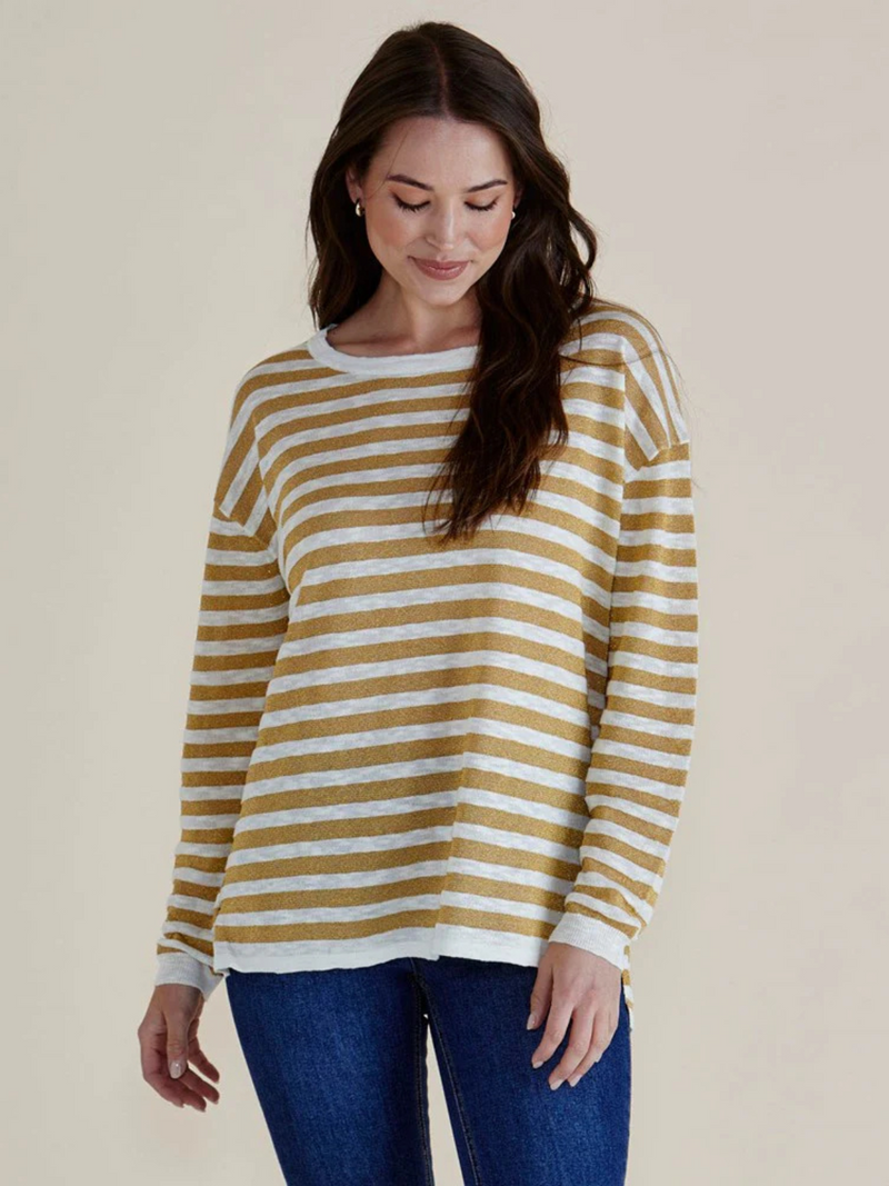 Natasha Knit Top - Gold Lurex Stripe
