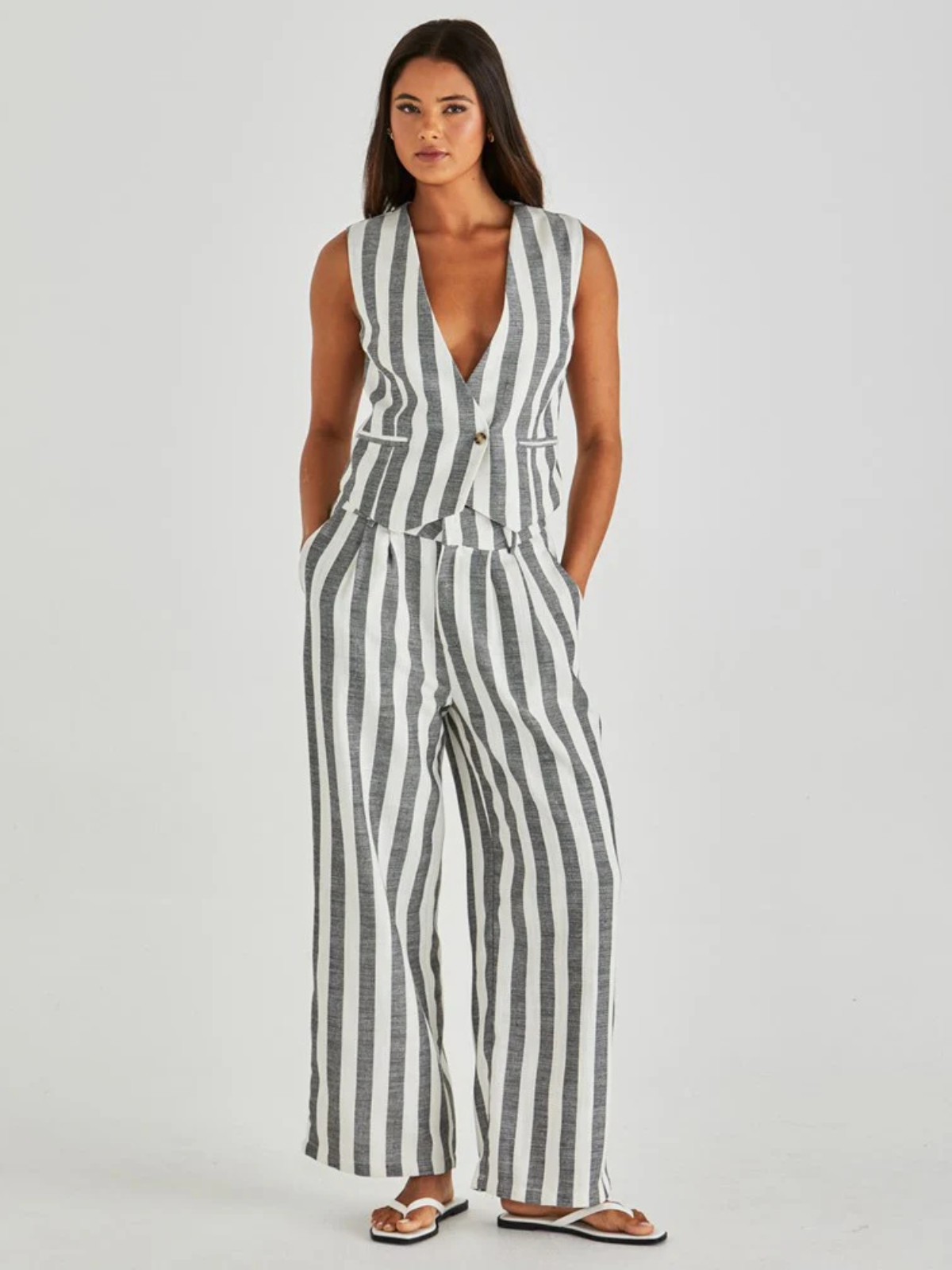 Nevada Pant - Cream Black Stripe