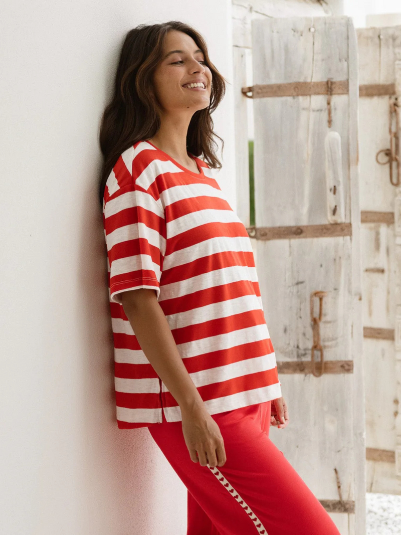 Relax Boxy Tee - Red Stripe