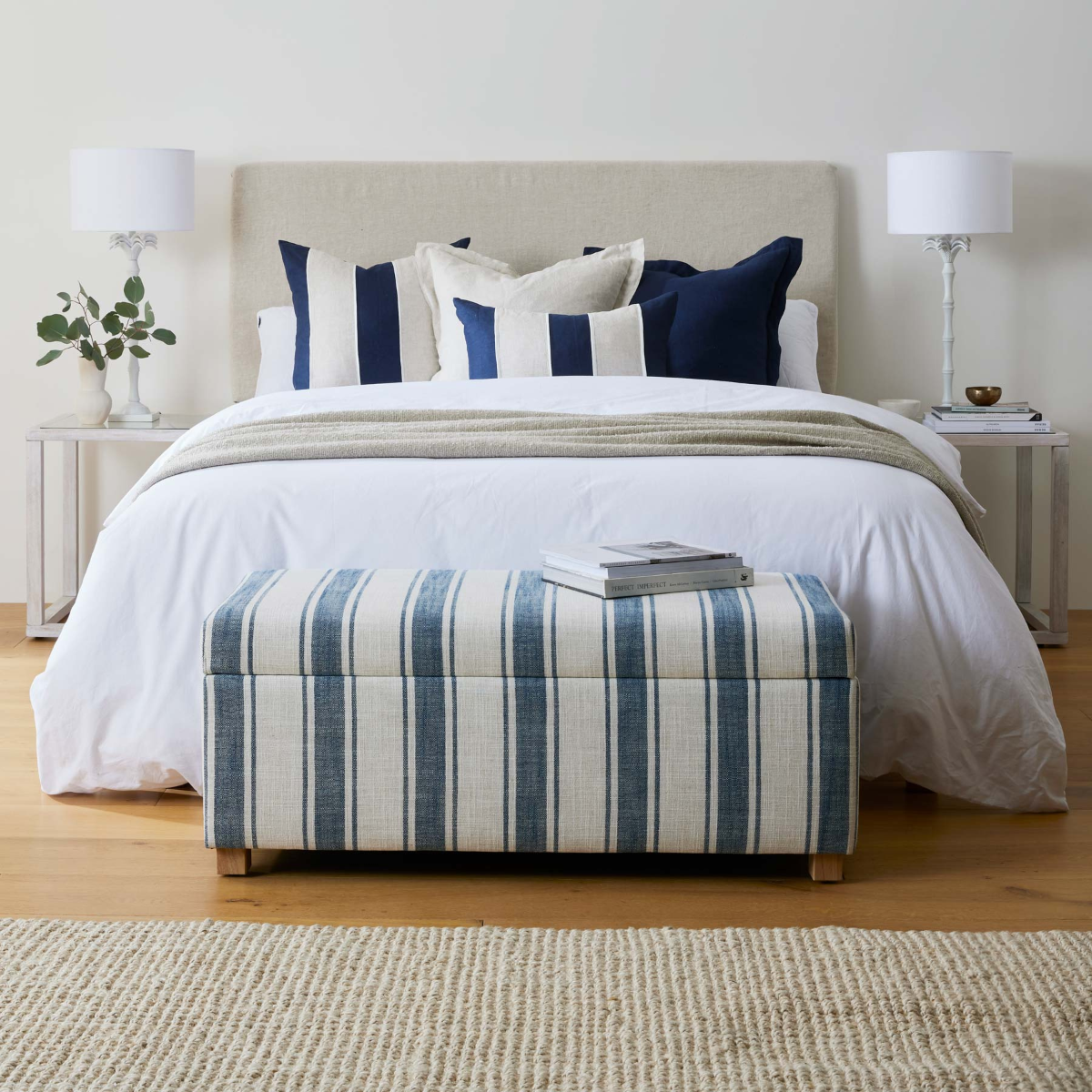 Riley Navy/linen Patch Lumbar Cushion