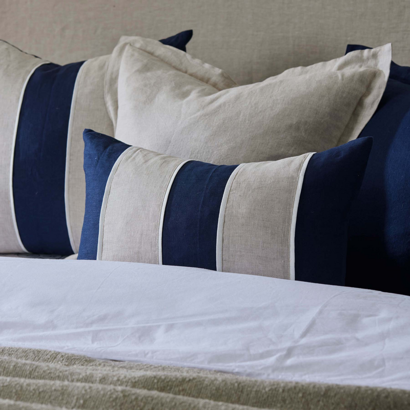 Riley Navy/linen Patch Lumbar Cushion