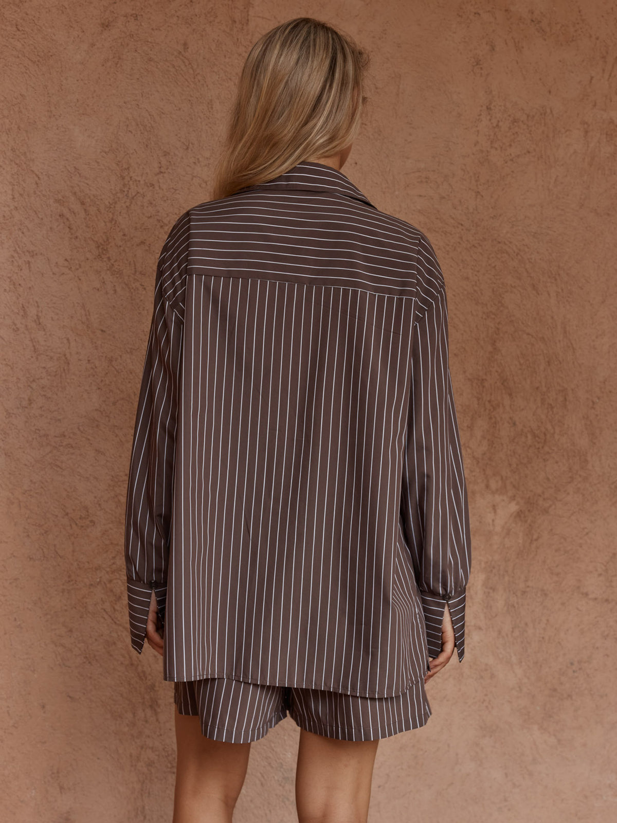 Sass Clothing Marty Piped Stripe Shirt, Choc Stripe
