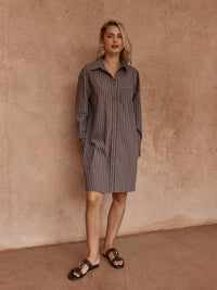 Sass Clothing Mel Stripe Shirt Dress, Choc Stripe
