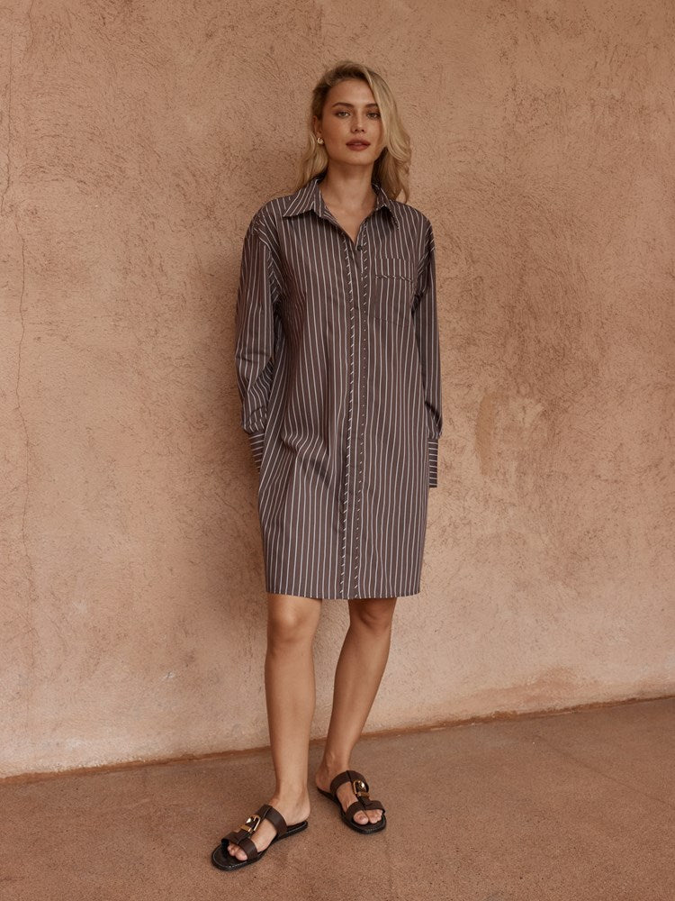 Sass Clothing Mel Stripe Shirt Dress, Choc Stripe