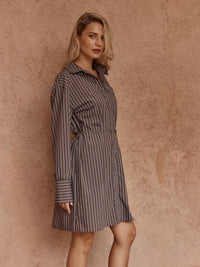 Sass Clothing Mel Stripe Shirt Dress, Choc Stripe