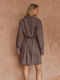 Sass Clothing Mel Stripe Shirt Dress, Choc Stripe