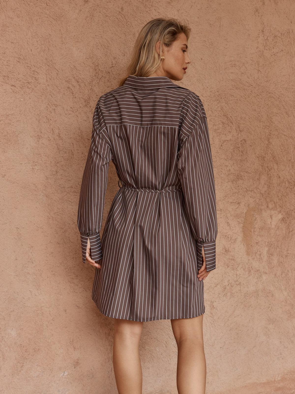 Sass Clothing Mel Stripe Shirt Dress, Choc Stripe