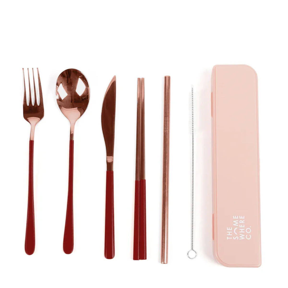 Take Me Away Cutlery Kit - Rose Gold with Burgundy Handle