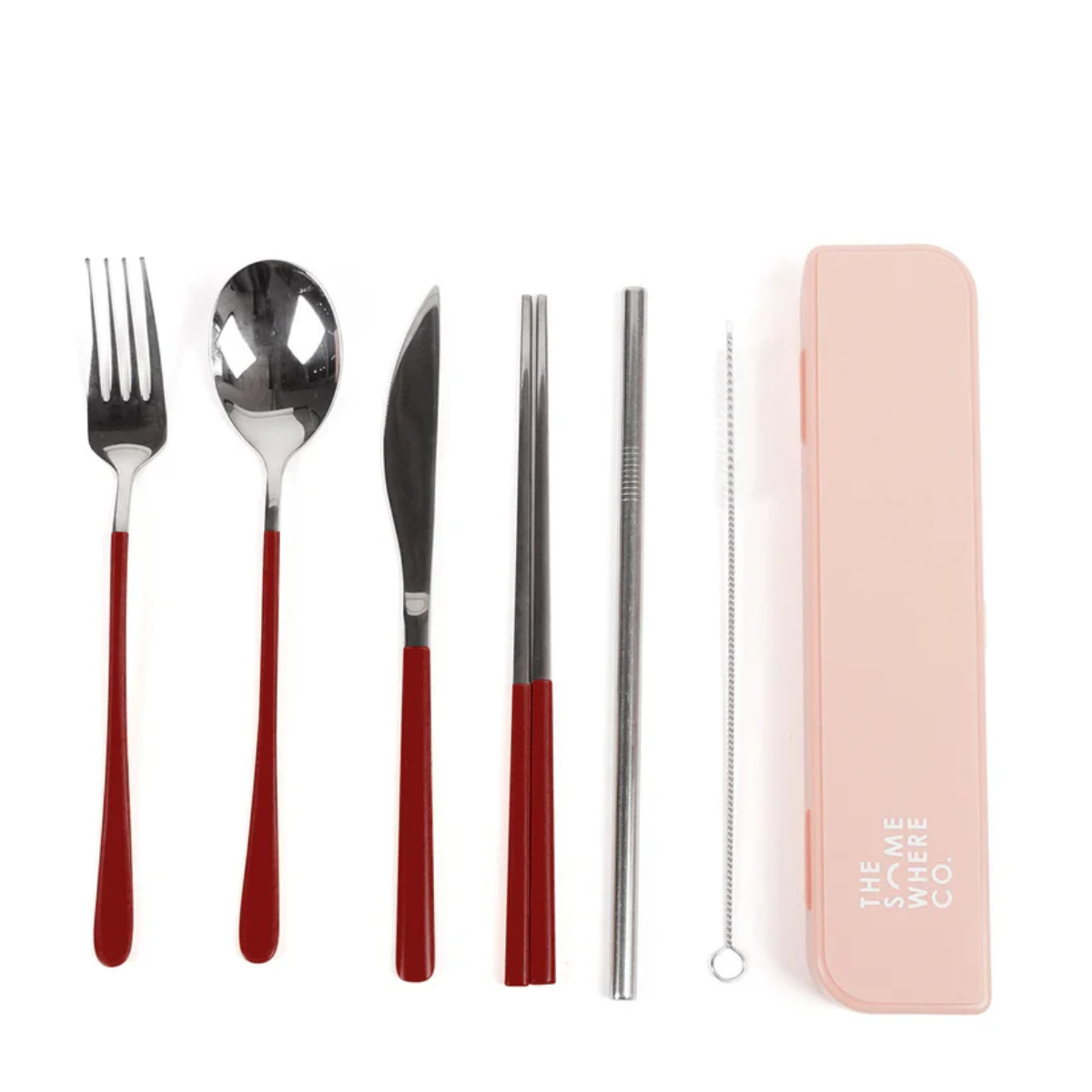 Take Me Away Cutlery Kit - Silver with Burgundy Handle