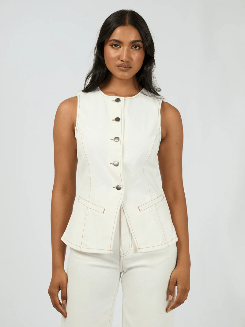 All About EveLena Denim Vest - Vintage White
