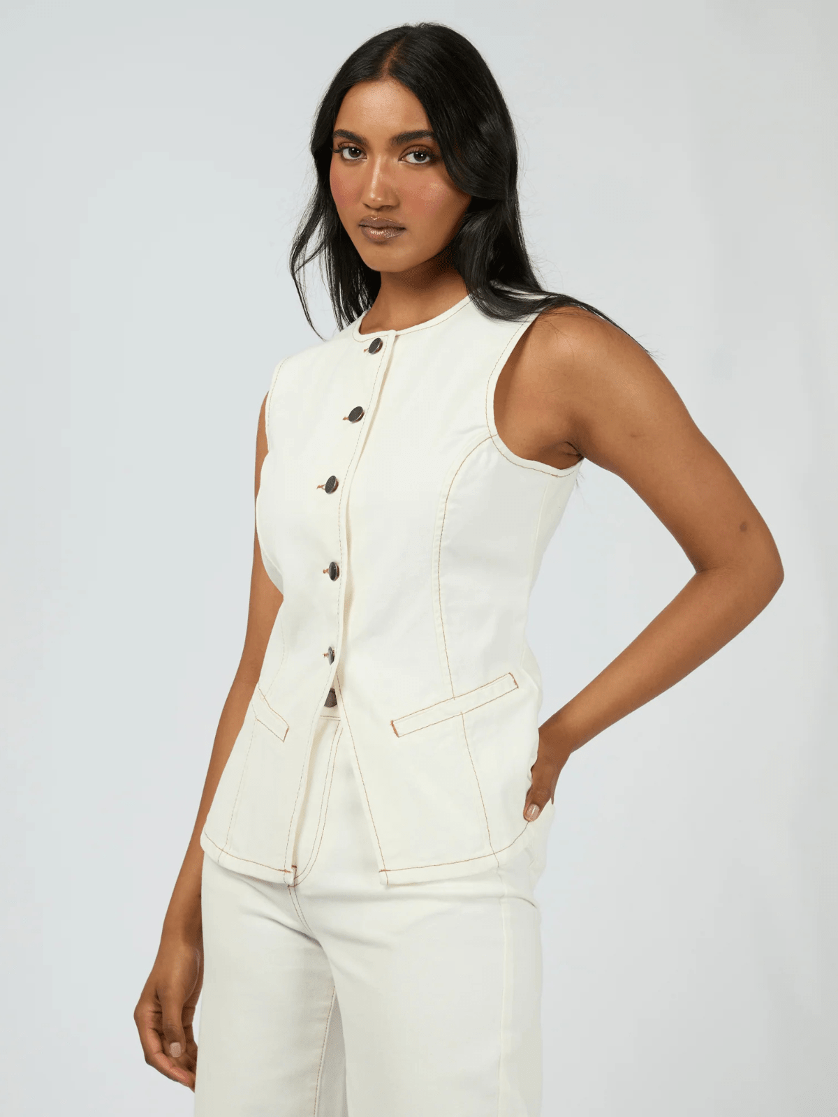 All About EveLena Denim Vest - Vintage White