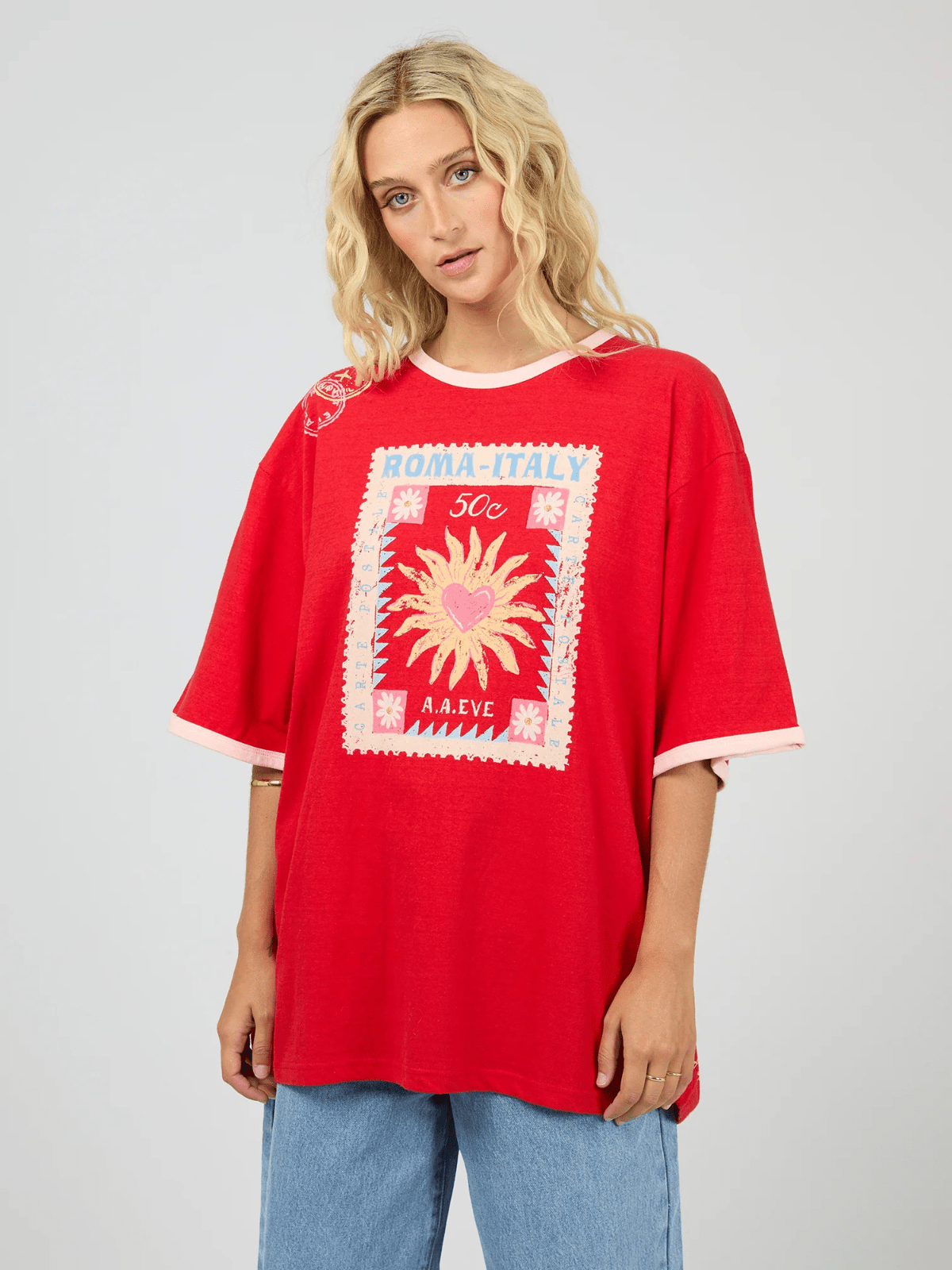 All About EvePostcards Oversized Tee - Red