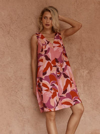 Sass Clothing Allie Seamed Swing Dress, Peony Print