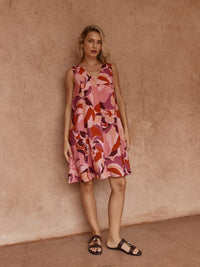 Sass Clothing Allie Seamed Swing Dress, Peony Print