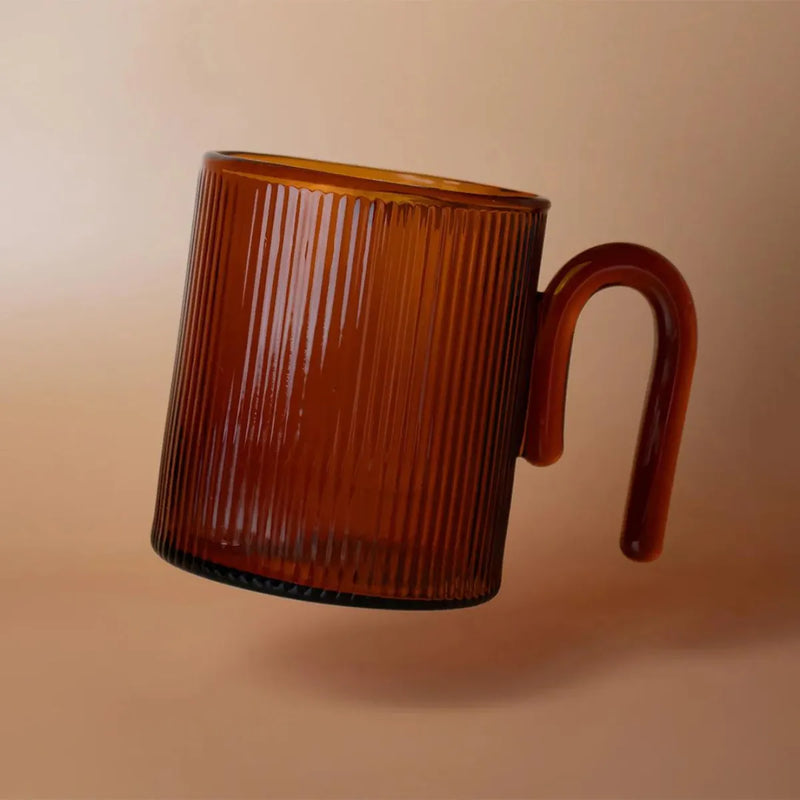 Archer Ribbed Glass Cup - Amber - Sage & Cooper - Image 1