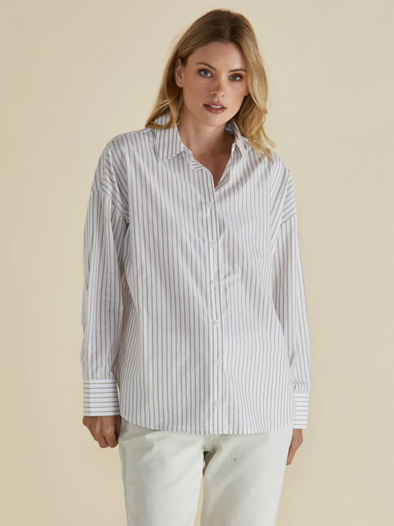 Artemis Shirt - Beige Lurex Stripe - Betty Basics - Image 1