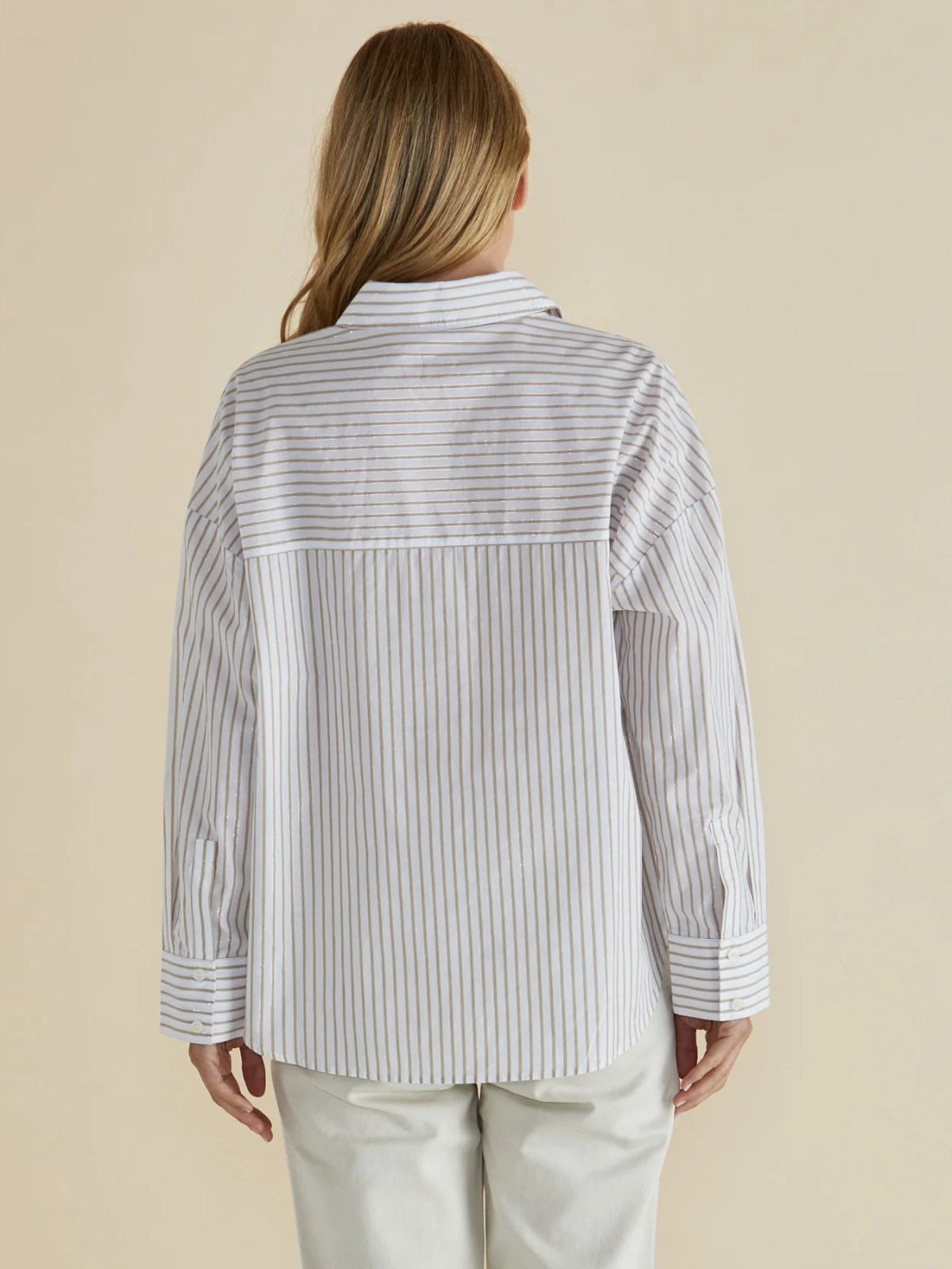 Artemis Shirt - Beige Lurex Stripe - Betty Basics - Image 3
