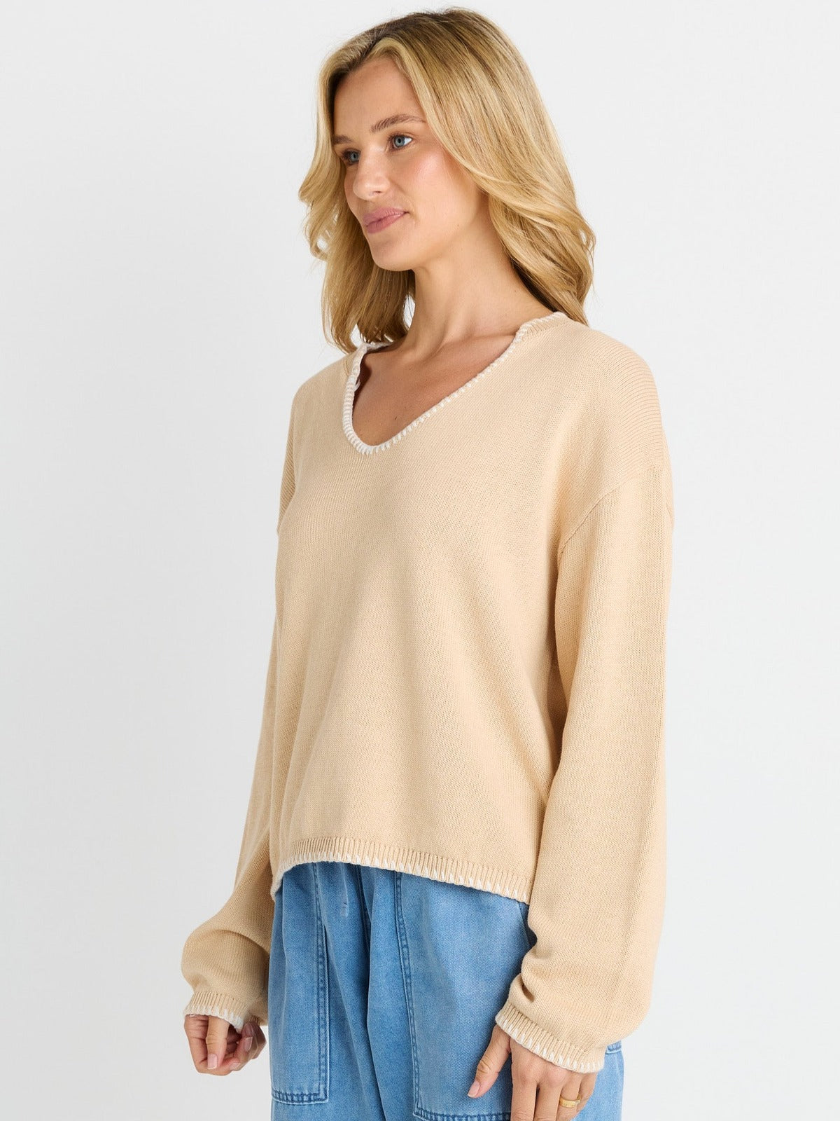 Ascot Stitch Sweater - Cream
