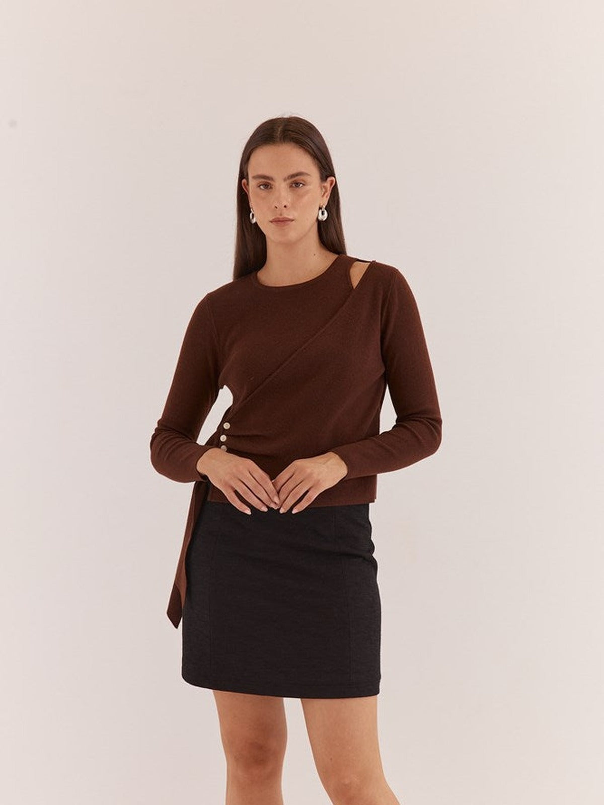 Azalea Wrap Sweater - Chocolate
