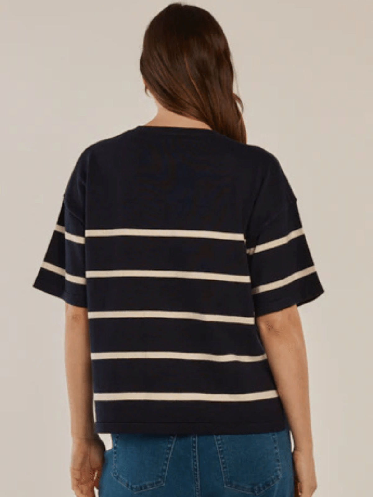 Betty BasicsBailey Boxy Top - Navy/Cream