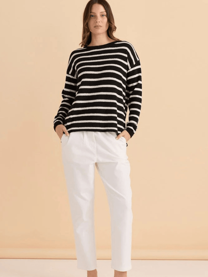 Betty BasicsBradford Knit Top - Cream/Black