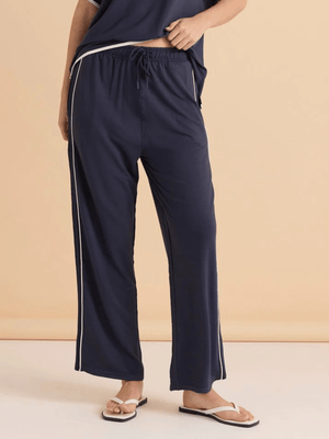 Evelyn Wide Leg Jogger - Petrol/White