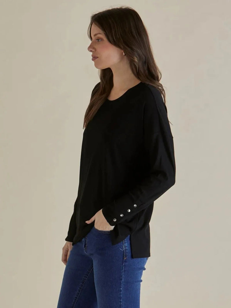 Betty BasicsHendrix Ribbed Long Sleeve Tee - Black