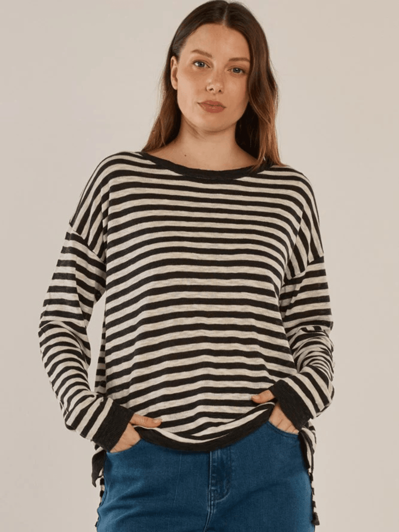 Betty BasicsNatasha Knit Top - Black/Off - White Stripe