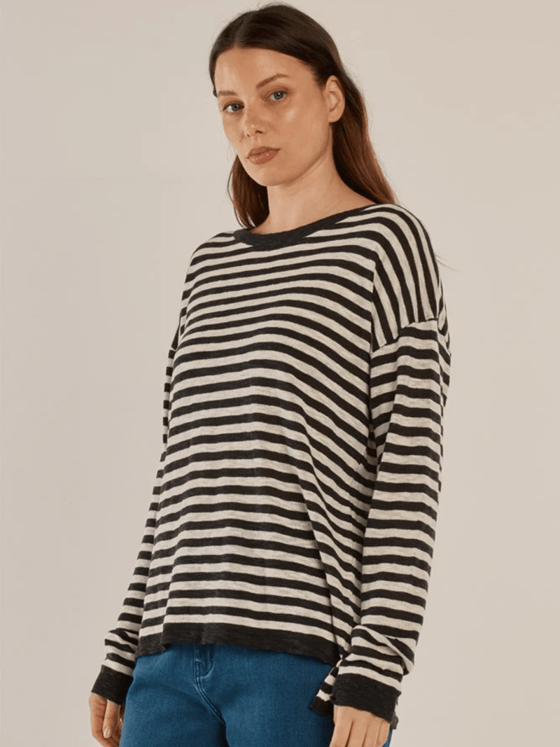 Betty BasicsNatasha Knit Top - Black/Off - White Stripe