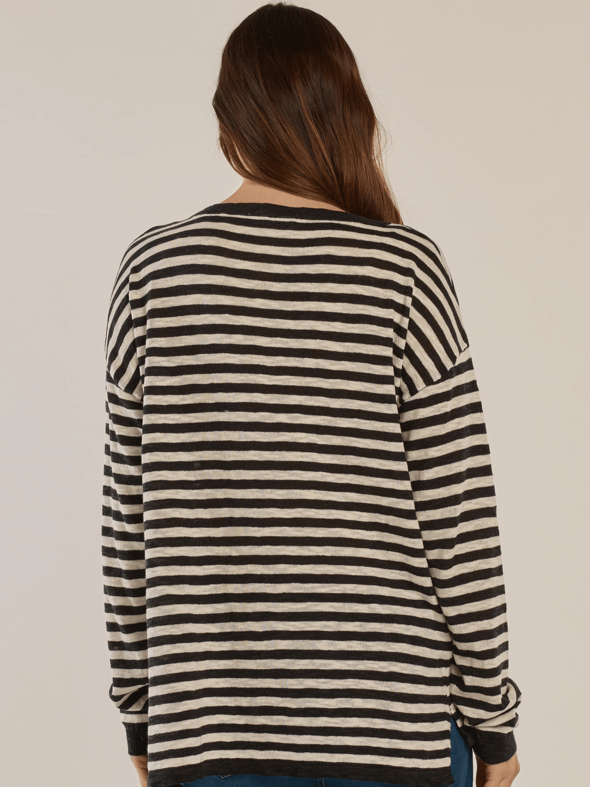 Betty BasicsNatasha Knit Top - Black/Off - White Stripe
