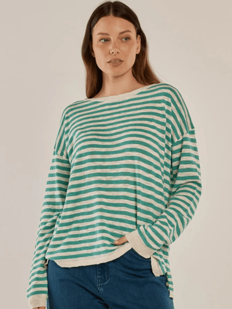 Betty BasicsNatasha Knit Top - Lime Stripe