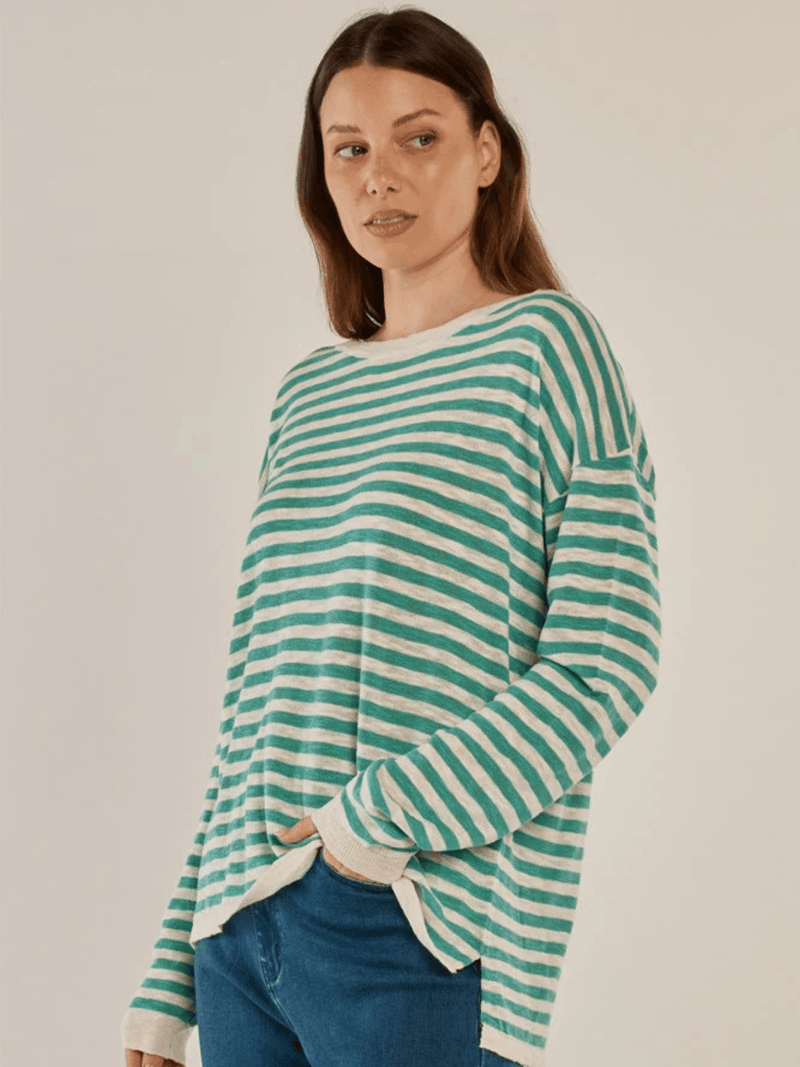 Betty BasicsNatasha Knit Top - Lime Stripe