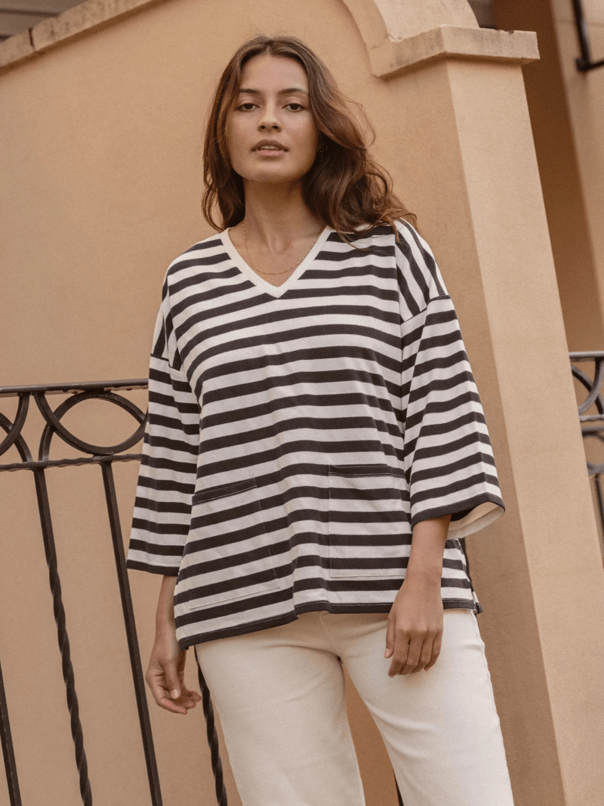Betty BasicsRaven Top - Navy/Cream Stripe