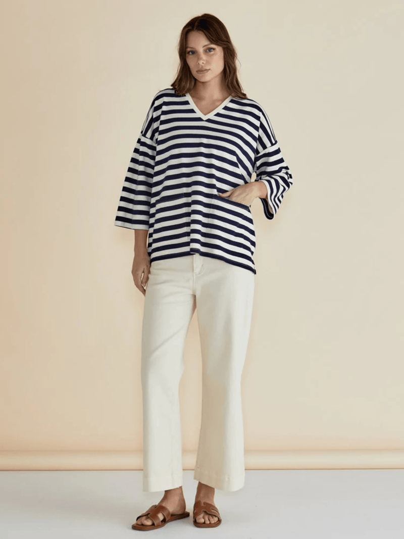 Betty BasicsRaven Top - Navy/Cream Stripe