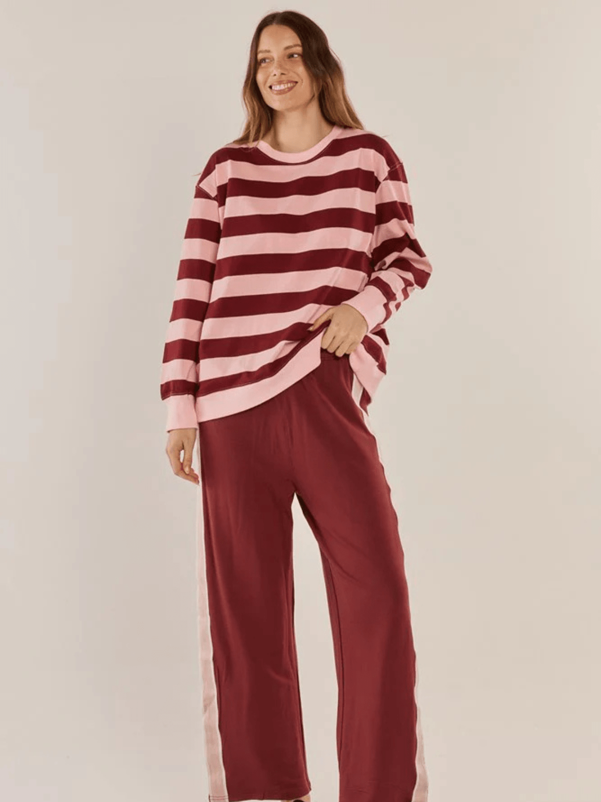 Betty BasicsStazie Sweatshirt - Pink/Red Stripe