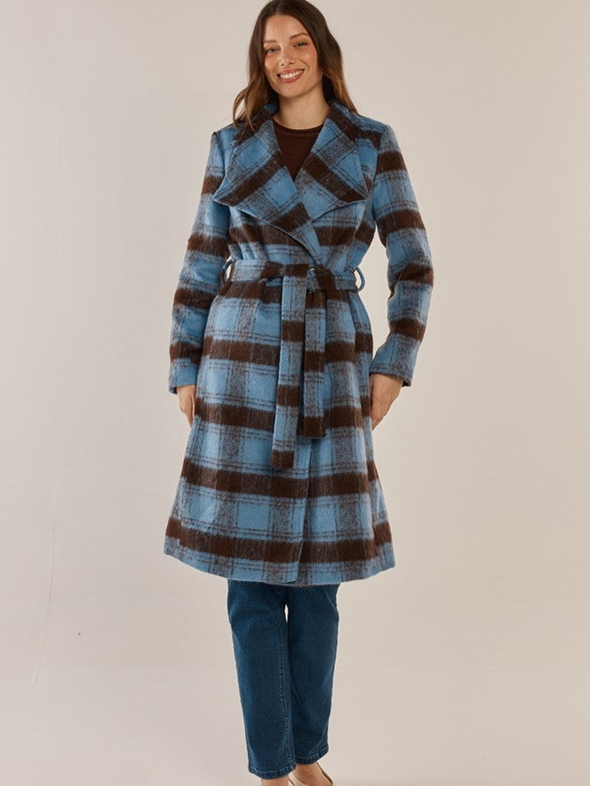 Britney Coat - Blue/Chocolate Check