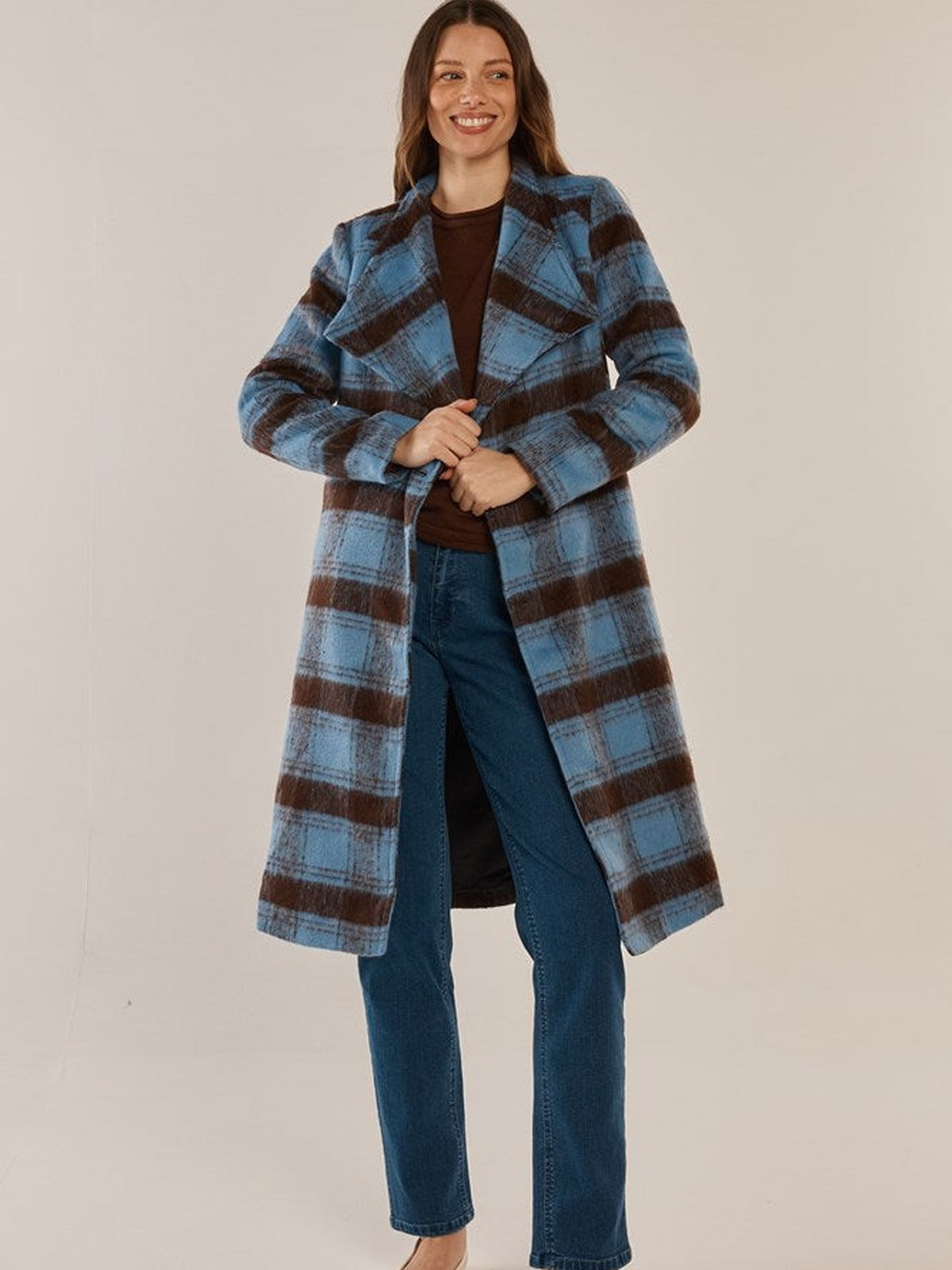 Britney Coat - Blue/Chocolate Check