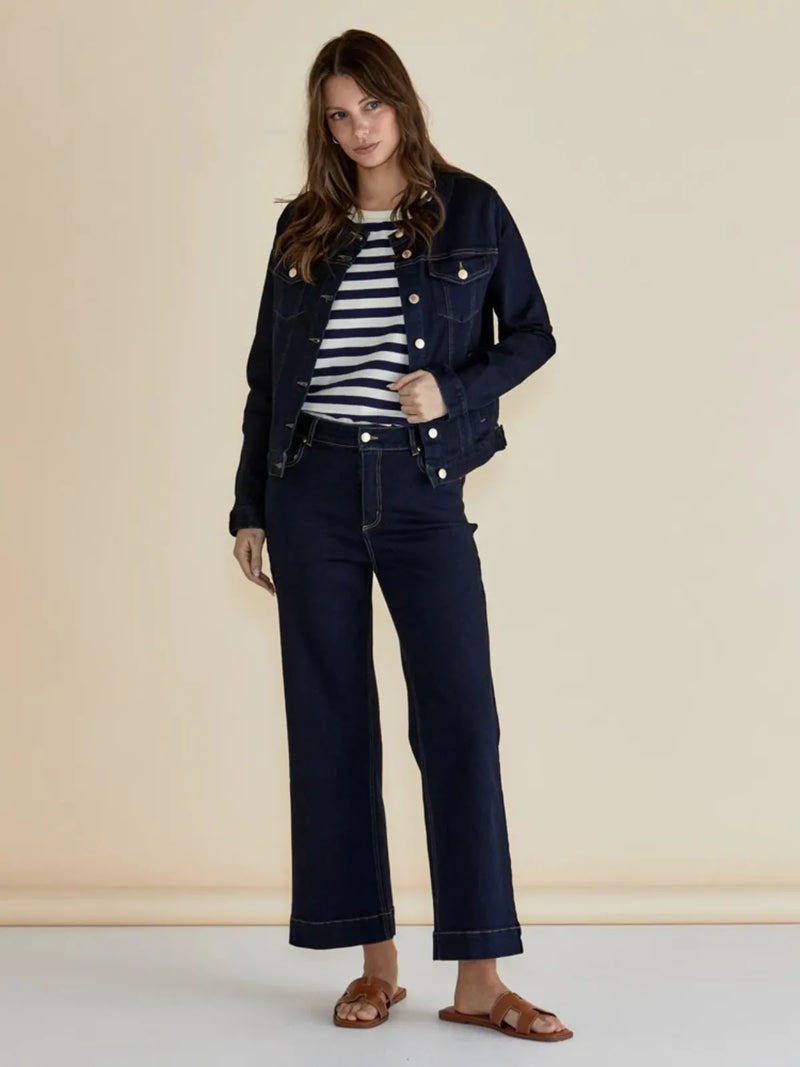 Cindy Collarless Denim Jacket - Ink - Betty Basics - Image 1