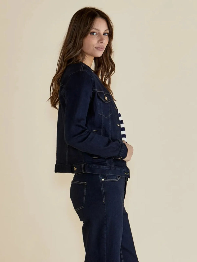 Cindy Collarless Denim Jacket - Ink - Betty Basics - Image 3