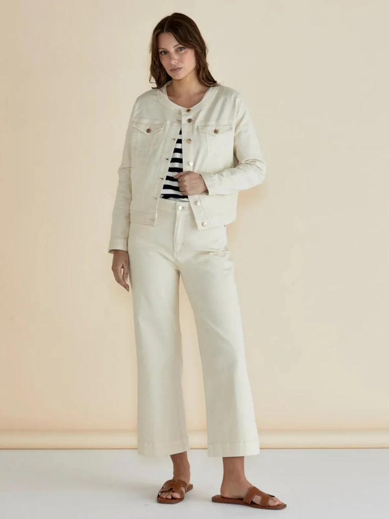 Cindy Collarless Denim Jacket - Off-White - Betty Basics - Image 1