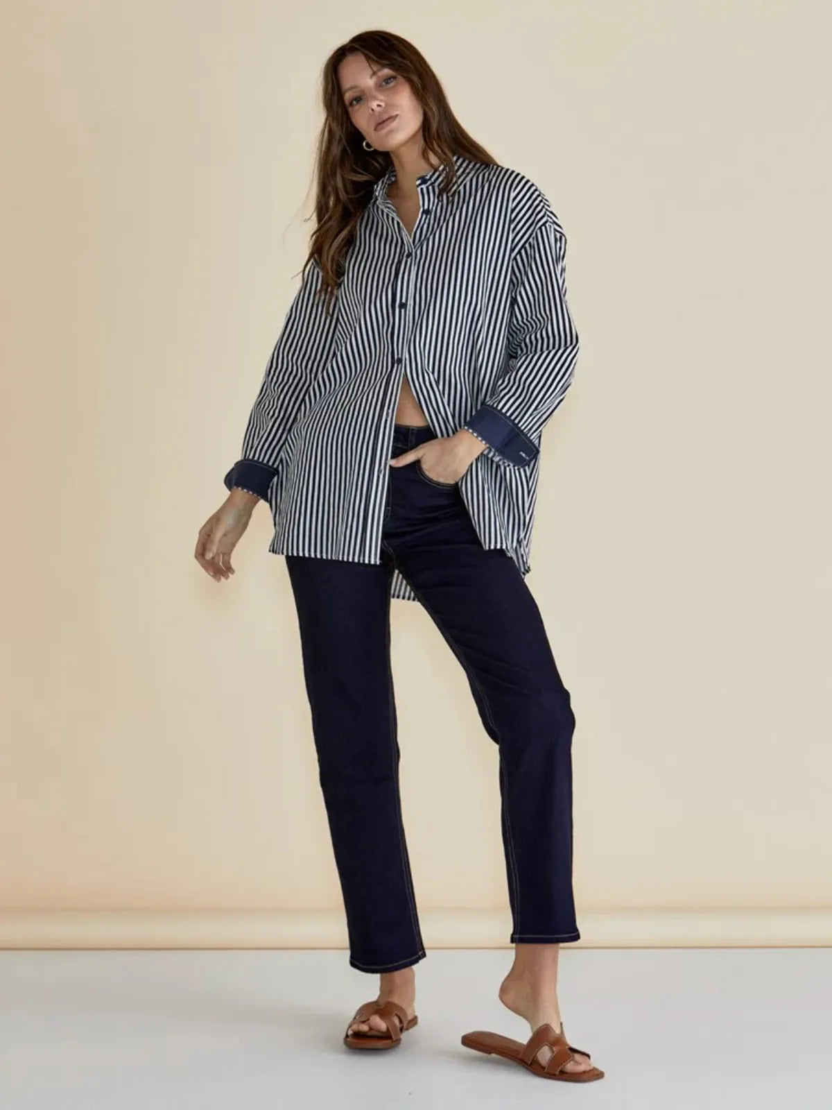 Claire Classic Shirt - Navy Stripe - Betty Basics - Image 4
