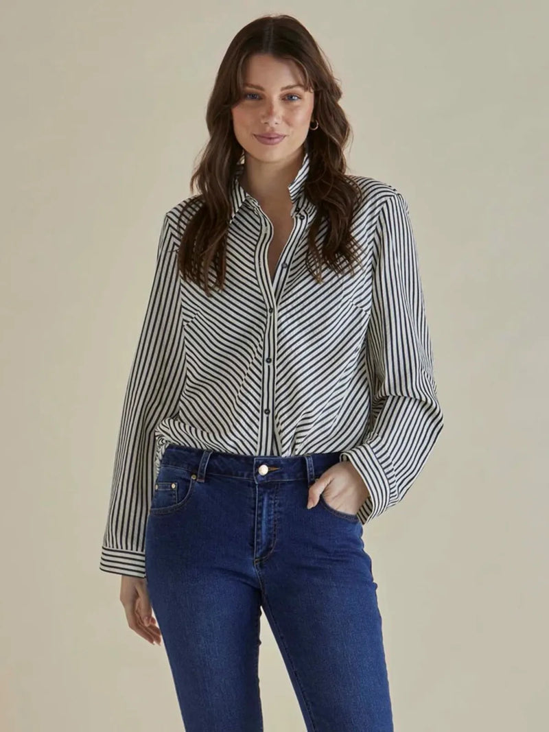 Crinkle Shirt - Black/White Stripe - Betty Basics - Image 1