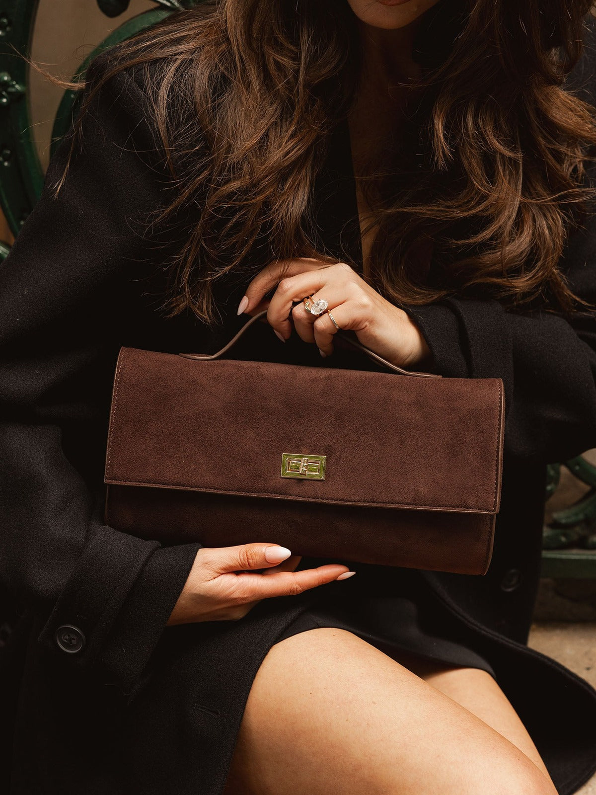 Delaney Suedette Clutch - Chocolate